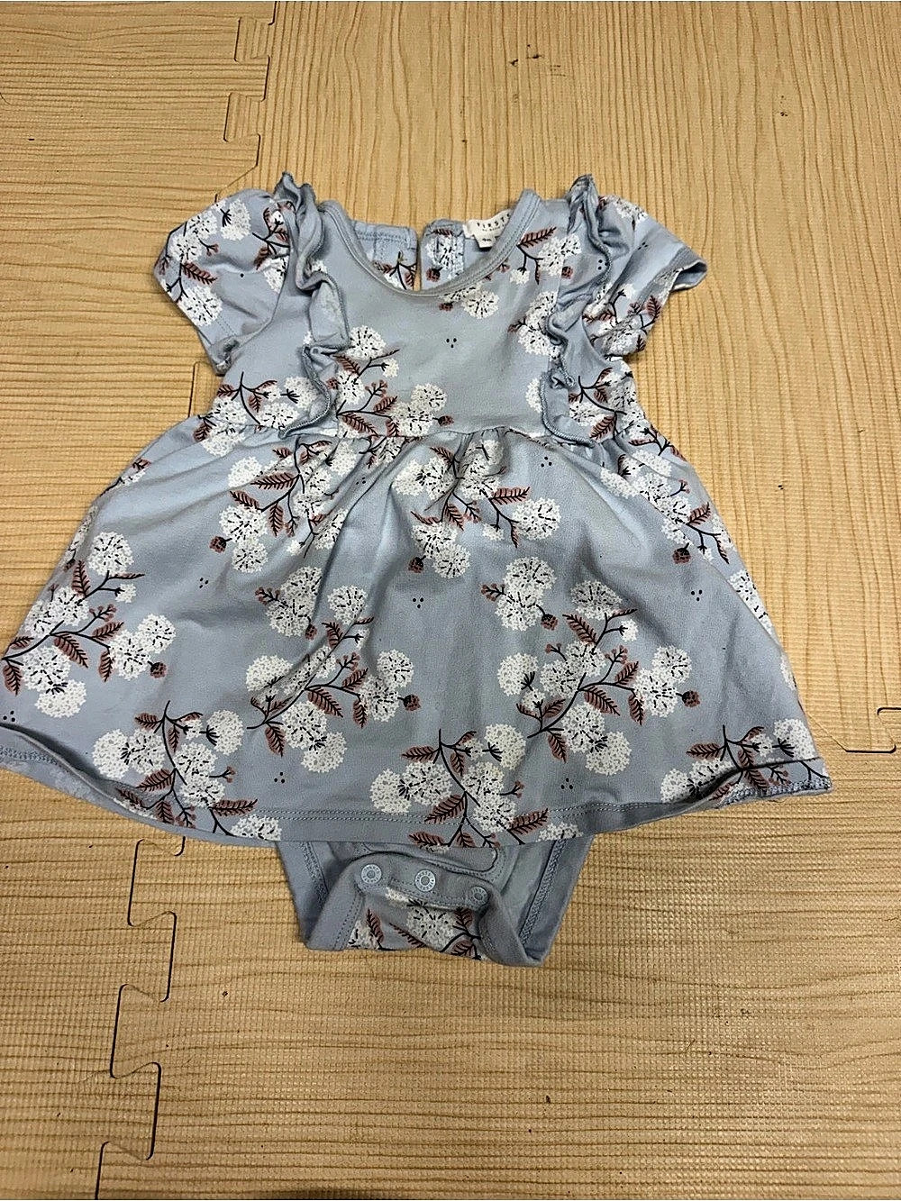 the Hydrangea Print on Sky Blue Bodysuit Dress 9 months (Like New)